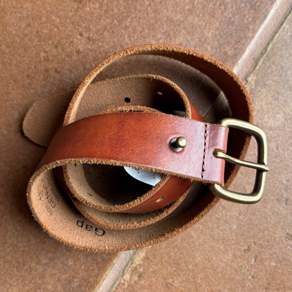 Gap Brass Buckle Brown Leather Belt size M Classic Rustic Cognac Boho Jeans Belt